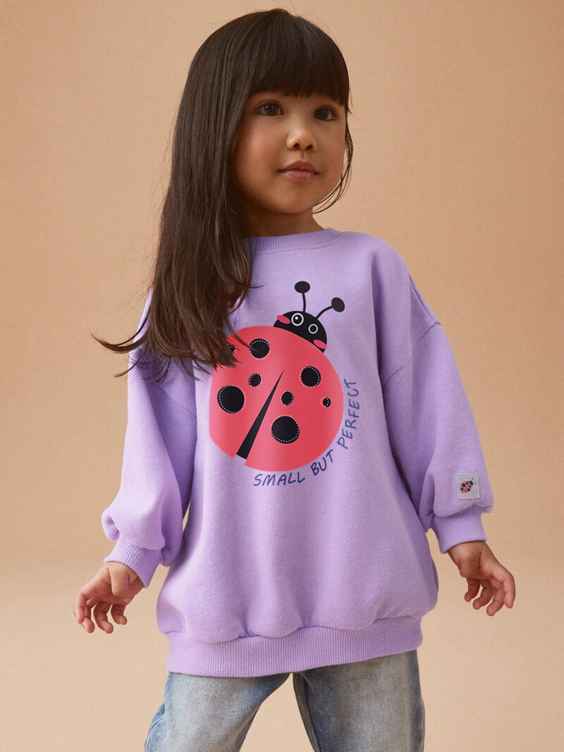 Baby Kids Girls Cartoon Ladybird Pattern Purple Pullover Clothing Sweatshirt - Image 3