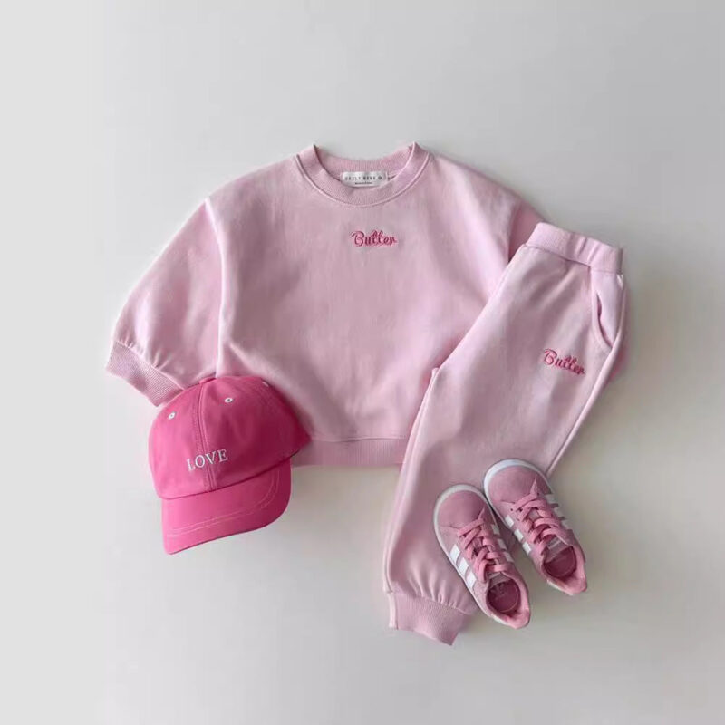 Autumn Baby Kids Unisex Casual Letter Embroidery Pullover And Pants Clothing Set - Image 2