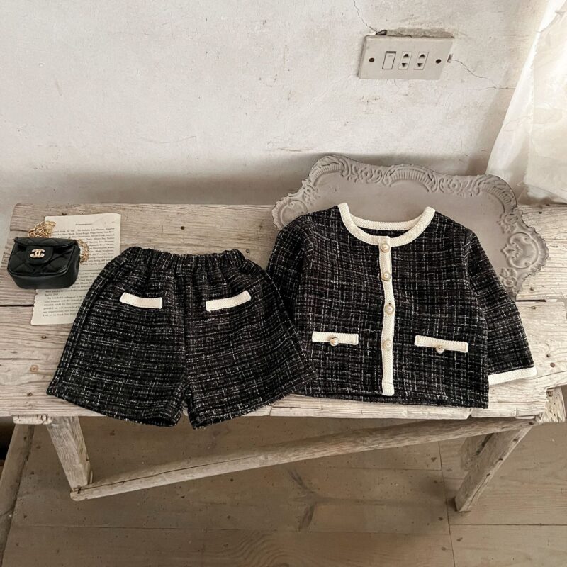 Spring Baby Kids Girls Plaid Cardigan And Shorts Clothing Set - Image 10