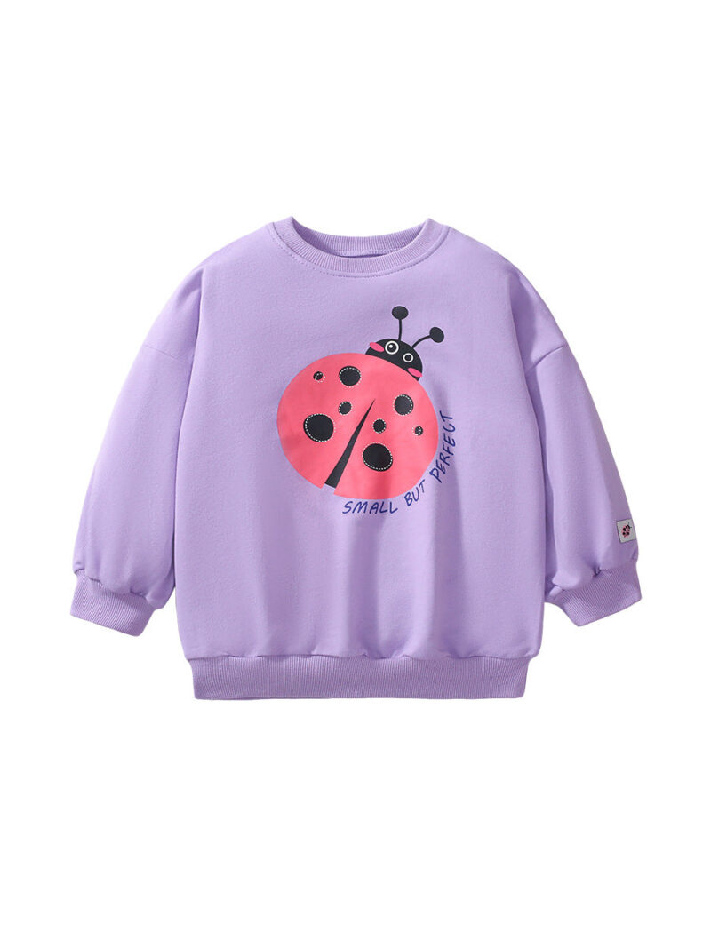 Baby Kids Girls Cartoon Ladybird Pattern Purple Pullover Clothing Sweatshirt - Image 9