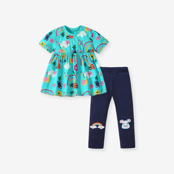 Summer Baby Kids Girls Cartoon Print Dress And Pants Clothing Set