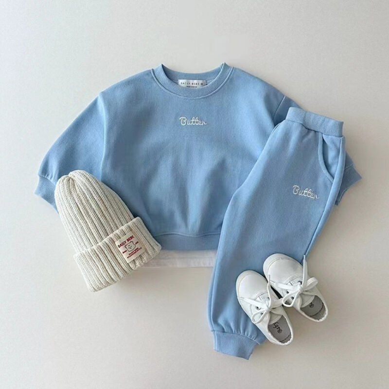 Autumn Baby Kids Unisex Casual Letter Embroidery Pullover And Pants Clothing Set - Image 3
