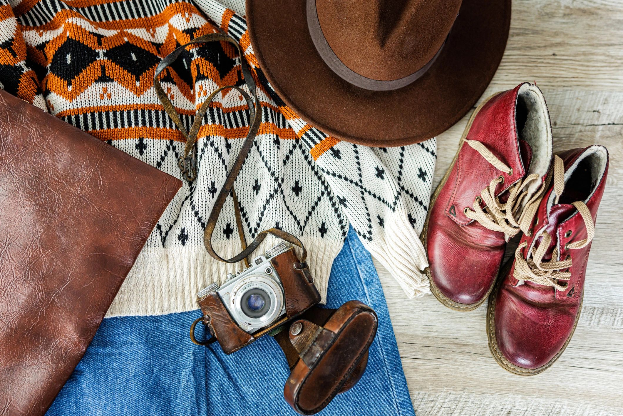 Neutral fashion flat lay with copy space