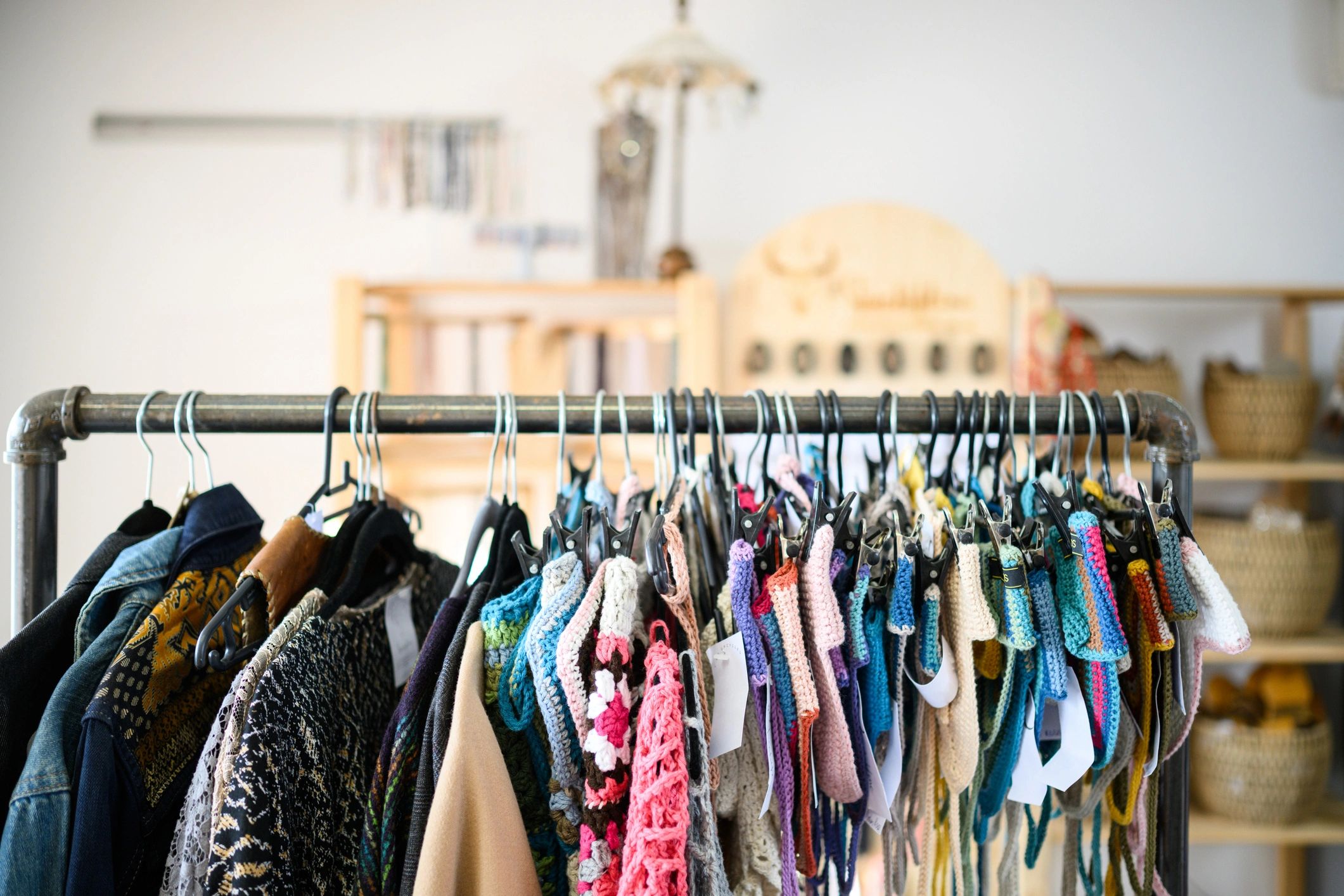 Clothing rack display in boutique setting