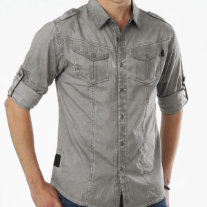 ZIMEGO Men's Stretch Roll-Up Sleeve Color Washed Vintage Rugged Fashion Button Shirts