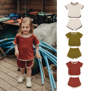 Summer Baby Kids Simple Color Patchwork Top and Bloomers Casual Clothing Set